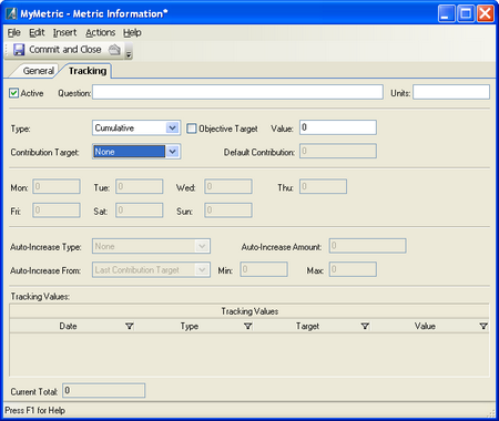 Achieve Planner's Metric Information Form - Tracking Tab