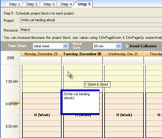 weekly schedule. projects each week.